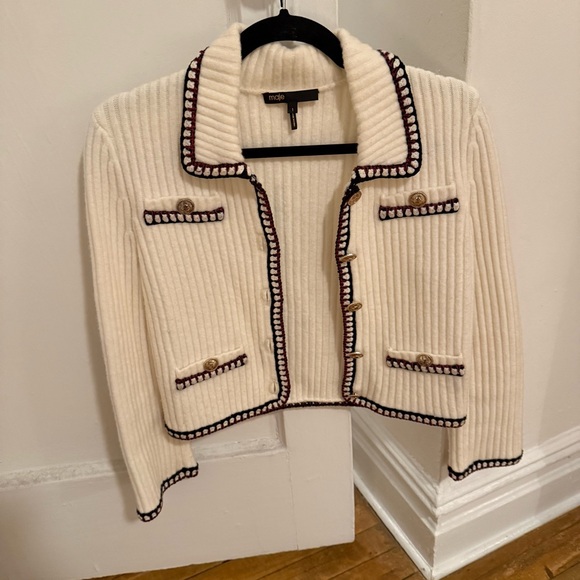 Maje Contrasting Rib Cropped Cardigan - Picture 2 of 8